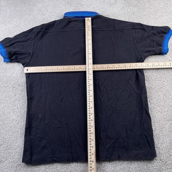 VINTAGE Fila Polo Shirt Mens Medium Black‎ Blue Logo Cotton Ringer Retro 90s - Picture 7 of 10